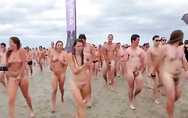 Naked Canadian students having tremendous fun to the fore beach